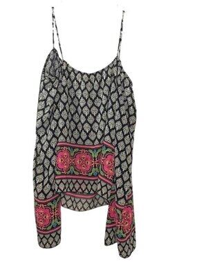 Poetry Womens Medium Boho Print Sleeveless Top With Multicolor Floral Border
